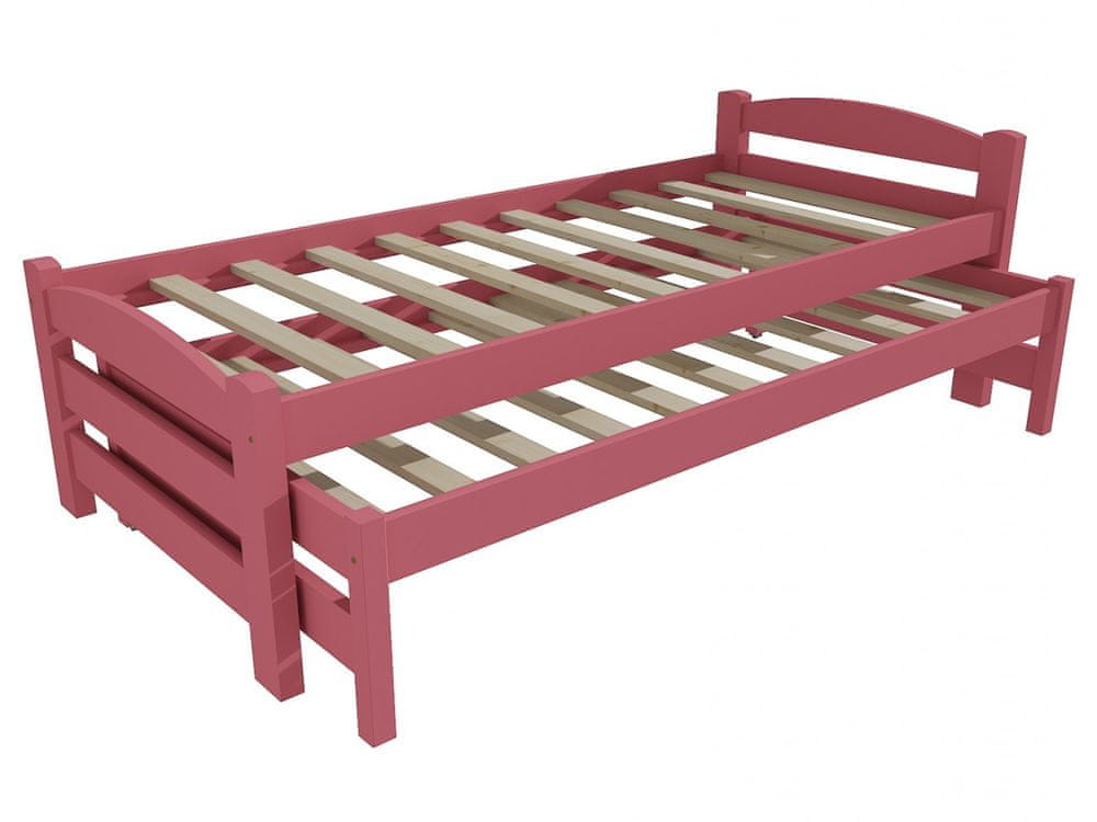 eoshop Detská posteľ s výsuvnou prístelkou DPV 025 (Rozmer: 80 x 200 cm, Farba dreva: farba ružová)